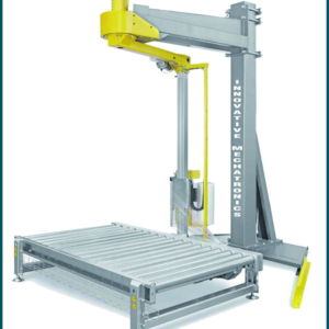 Arm type pallet wrapping machine with conveyor system by Innovative Mechatronics in automated packaging line