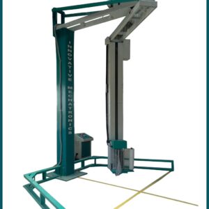 Rotary arm stretch wrap machine by Innovative Mechatronics wrapping palletized industrial goods